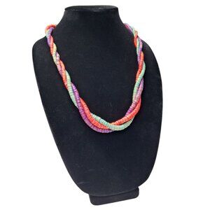 Wooden Necklace 24 Inch Vintage Handmade Tube Beads Triple Strand Hook Clasp